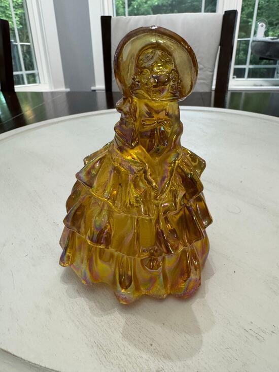 Wheaton Other - Wheaton Iridescent Marigold Gril Vintage Carnival Glass Figurine Approx. 5" Tall